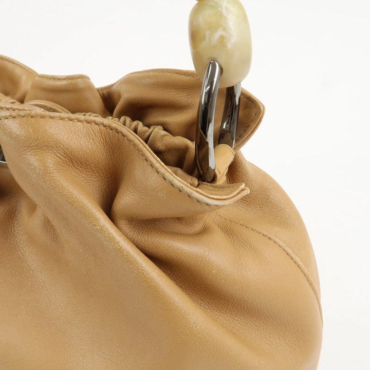 Christian Dior Maris Pearl Leather Hand Bag Light Brown