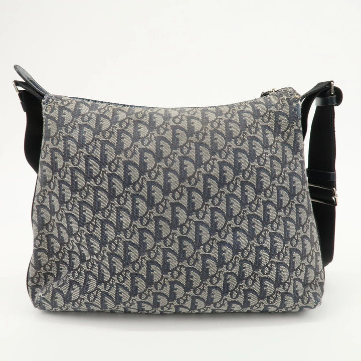 Christian Dior Trotter Canvas Leather Shoulder Bag Navy White Used