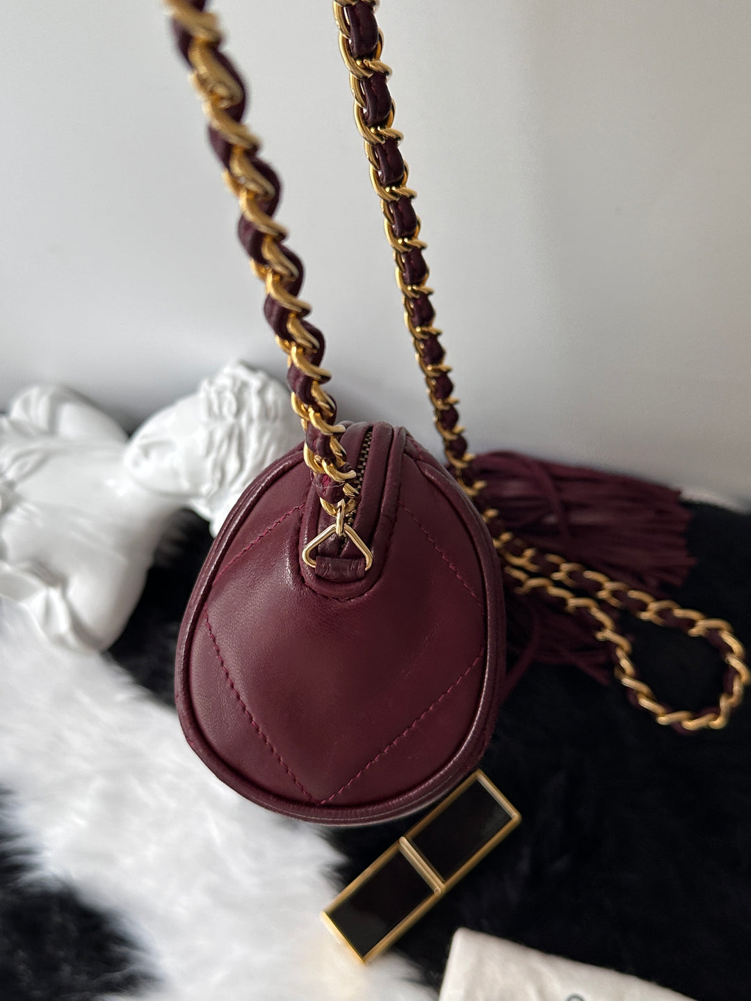 Chanel Mini Boston Chain Bag ❤️✨｜Quilted CC Logo・Tassel Detail・Rare Mini Size