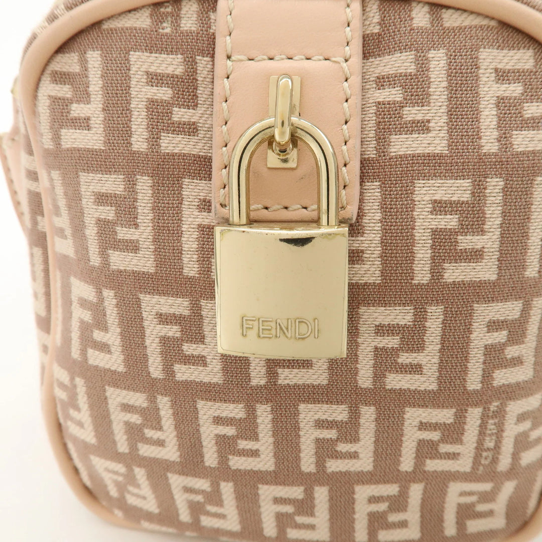 FENDI Zucchino Canvas Leather Mini Boston Bag Pink 8BL071 Used
