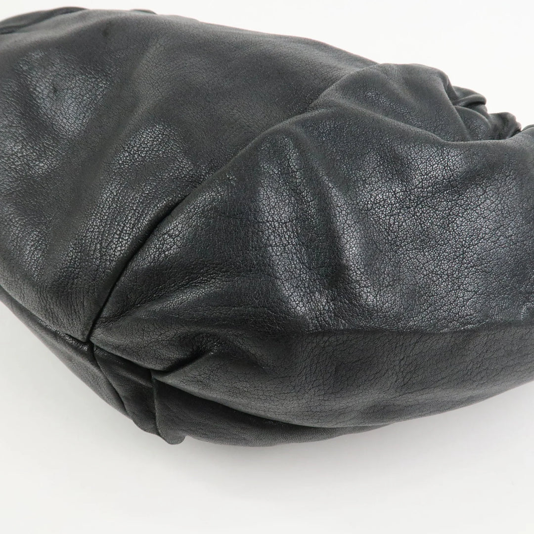 Ferragamo Leather Patent Leather Shoulder Bag Hand Bag Black