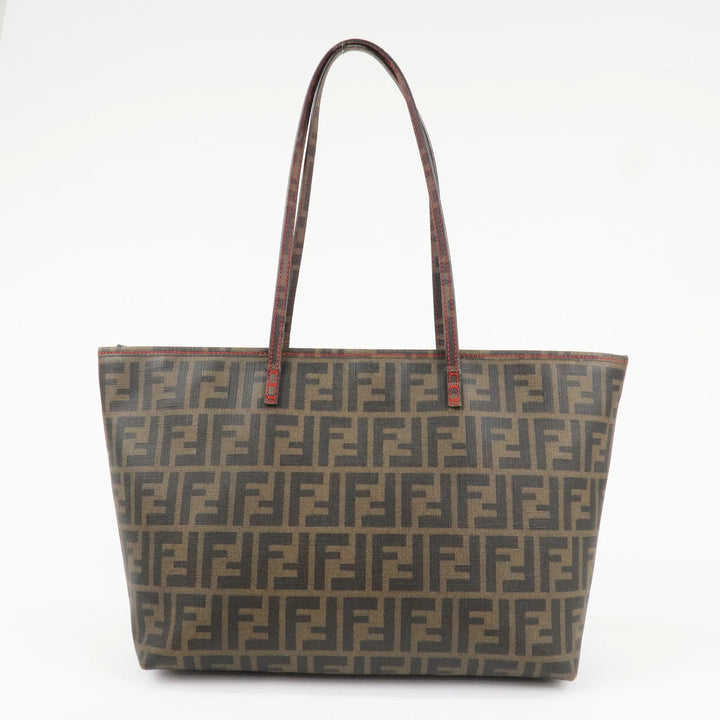 FENDI Zucca Canvas Leather Tote Bag Hand Bag Brown Black 8BH198 Used