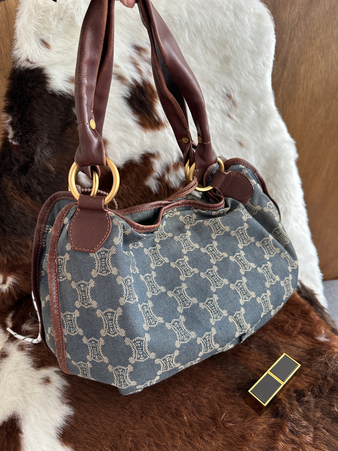 Celine Denim Triomphe Hobo Bag 🩶💙｜Denim Monogram・Cloud Shape・Vintage Appeal
