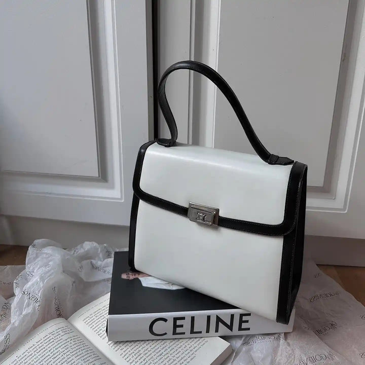 CELINE Panda-Color Triumph Silver Buckle Top Handle Bag 🐼｜Rare Black & White Combination