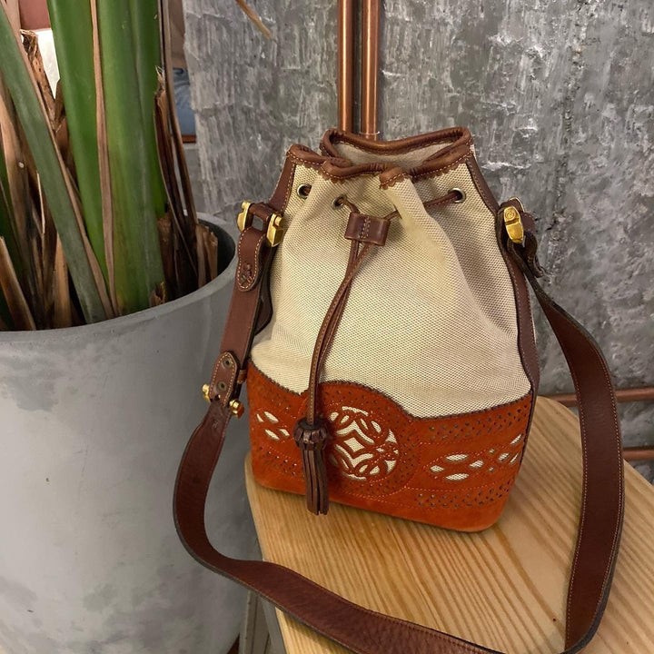 LOEWE Canvas × Suede Hunting Collection Bucket Bag｜Rare Two-Tone Vintage Bucket with Rustic Charm 🏹 Collector’s Piece