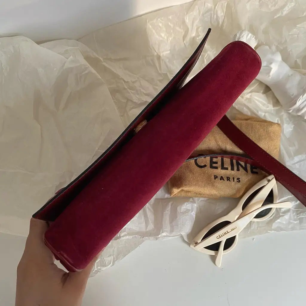 CELINE Suede Crossbody / Shoulder Bag（Burgundy）｜Vintage Simplicity × Effortless Pairing ♥️✨