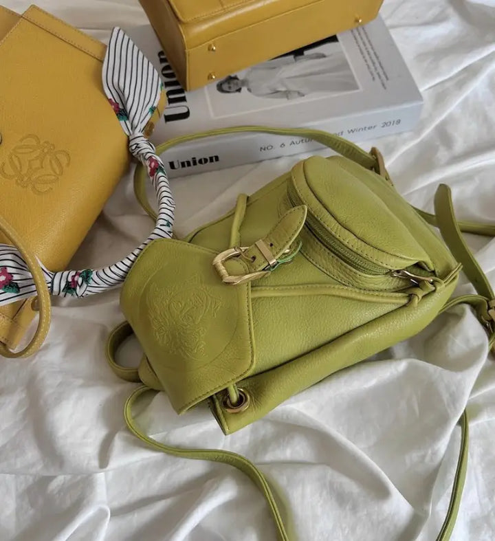 VERSACE Kiwi Green Mini Backpack｜Rare Sun God Emblem × Playful Vintage Charm 🍋🫒 Ultra-Cute & Compact