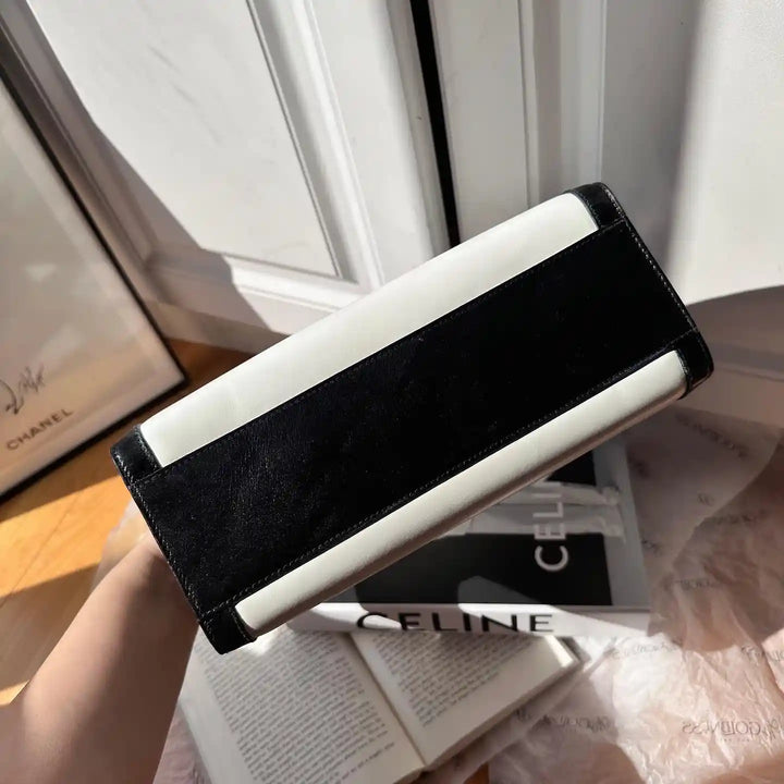 CELINE Panda-Color Triumph Silver Buckle Top Handle Bag 🐼｜Rare Black & White Combination
