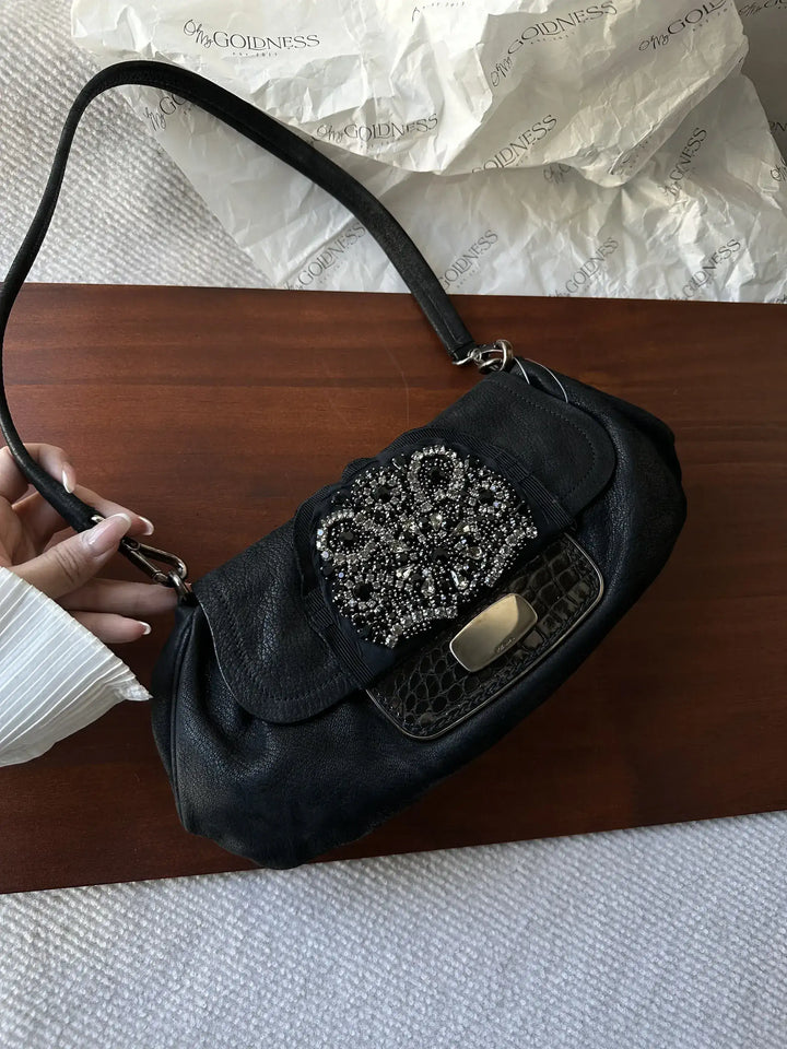 PRADA Special Edition Black Crystal Hobo｜Swarovski-Embellished Buckle × Matte Black Calfskin 🖤✨