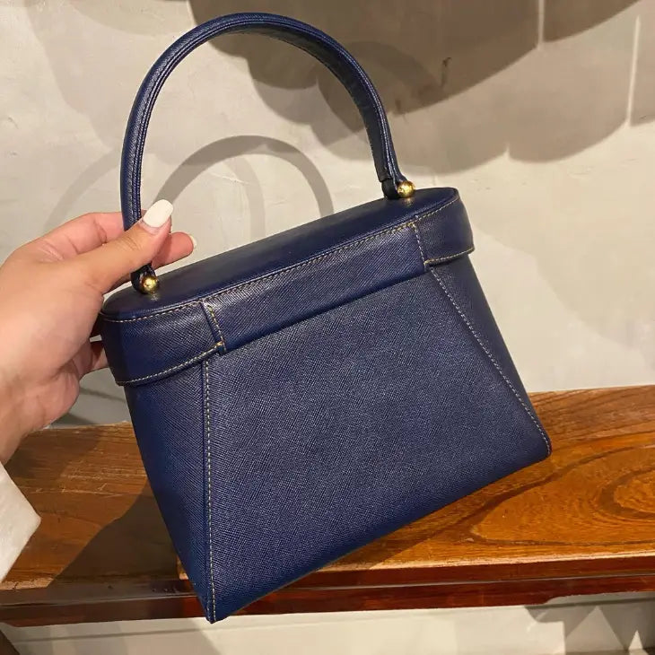 VALENTINO Navy Blue Gold Medallion Vanity Bag｜Elegant Structured Shape × Winter-Perfect Shade 💙
