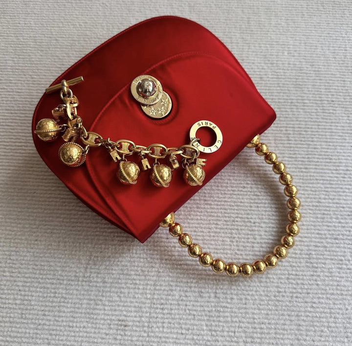 CELINE Red Satin Crystal-Embellished Spinning Planet Bag｜Collector’s Rare Treasure ❤️✨