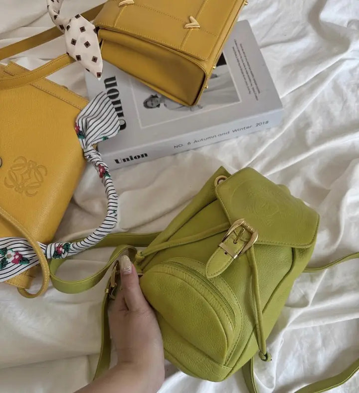 VERSACE Kiwi Green Mini Backpack｜Rare Sun God Emblem × Playful Vintage Charm 🍋🫒 Ultra-Cute & Compact