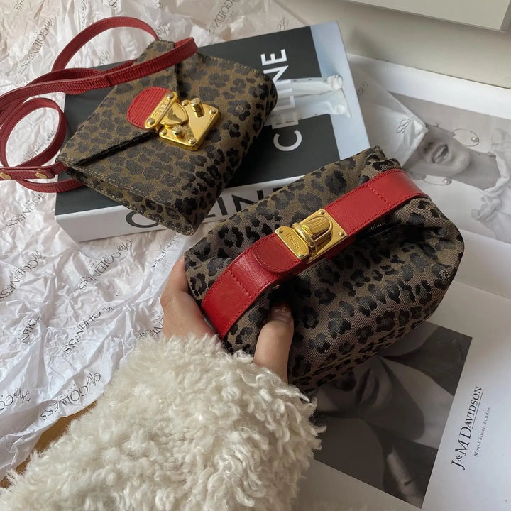 FENDI Leopard Print Mini Vanity with Lock（Brown Leopard Canvas × Red Leather Trim）｜Compact Statement × Vintage Charm 🔐🐆