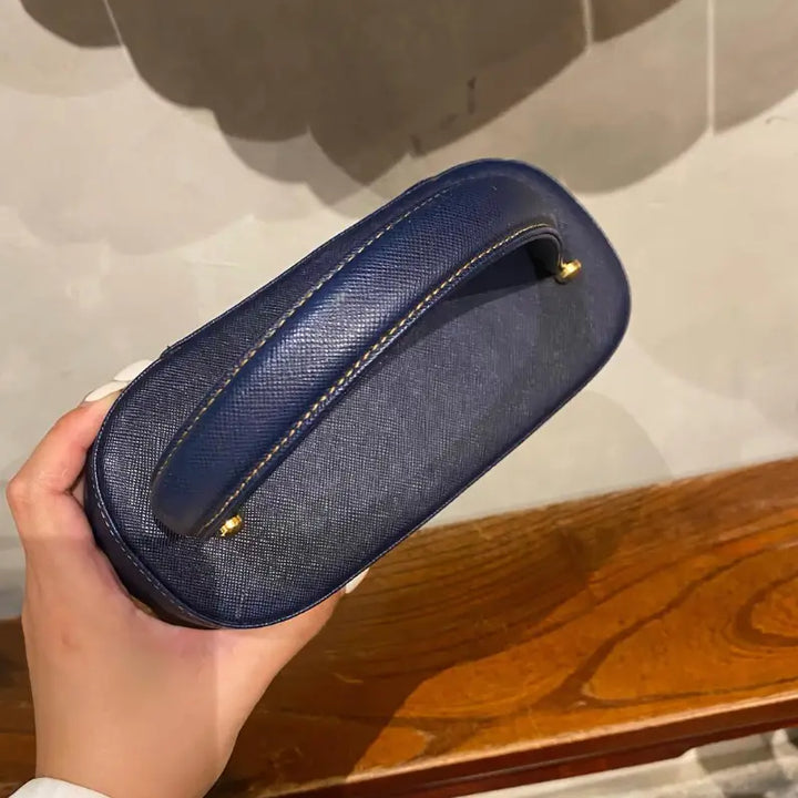 VALENTINO Navy Blue Gold Medallion Vanity Bag｜Elegant Structured Shape × Winter-Perfect Shade 💙