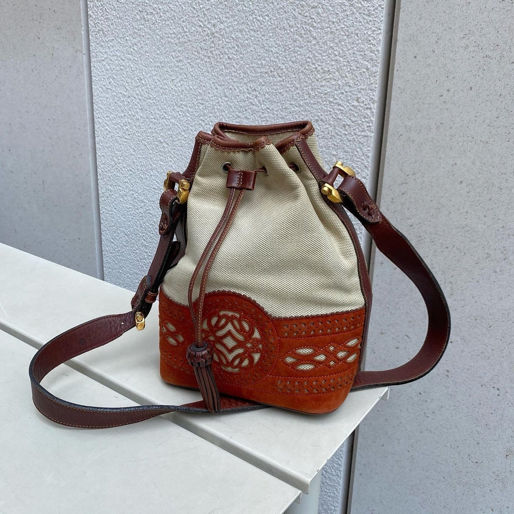 LOEWE Canvas × Suede Hunting Collection Bucket Bag｜Rare Two-Tone Vintage Bucket with Rustic Charm 🏹 Collector’s Piece