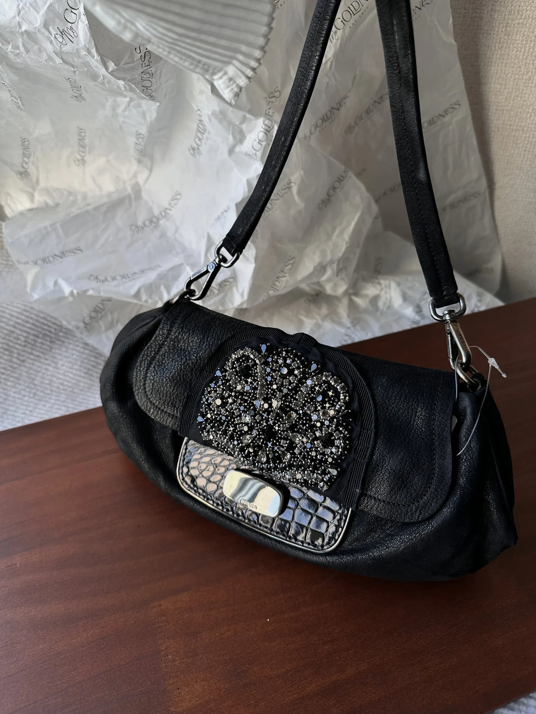PRADA Special Edition Black Crystal Hobo｜Swarovski-Embellished Buckle × Matte Black Calfskin 🖤✨