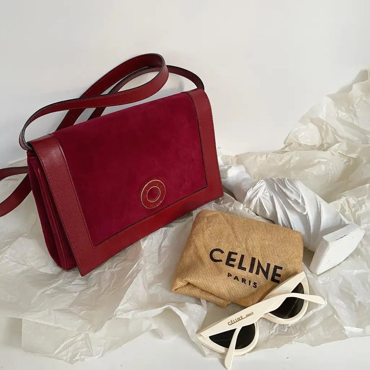 CELINE Suede Crossbody / Shoulder Bag（Burgundy）｜Vintage Simplicity × Effortless Pairing ♥️✨
