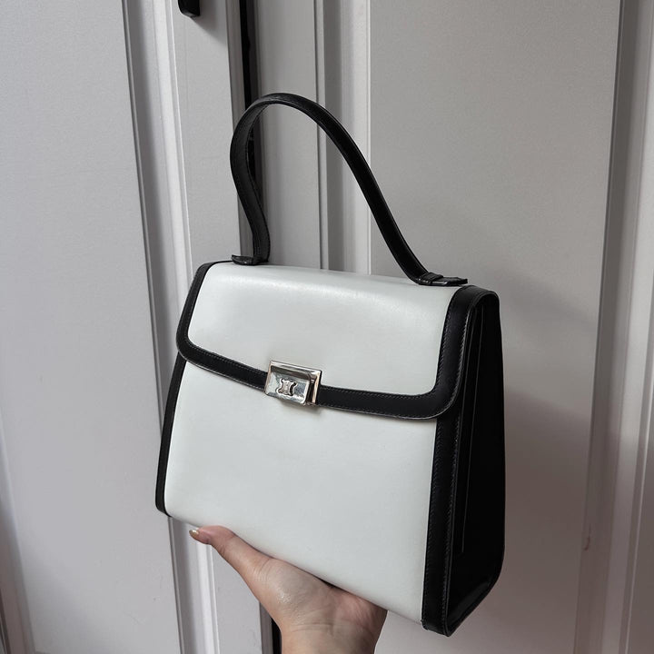 CELINE Panda-Color Triumph Silver Buckle Top Handle Bag 🐼｜Rare Black & White Combination