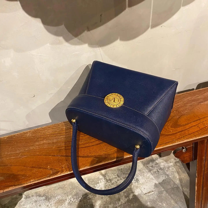 VALENTINO Navy Blue Gold Medallion Vanity Bag｜Elegant Structured Shape × Winter-Perfect Shade 💙