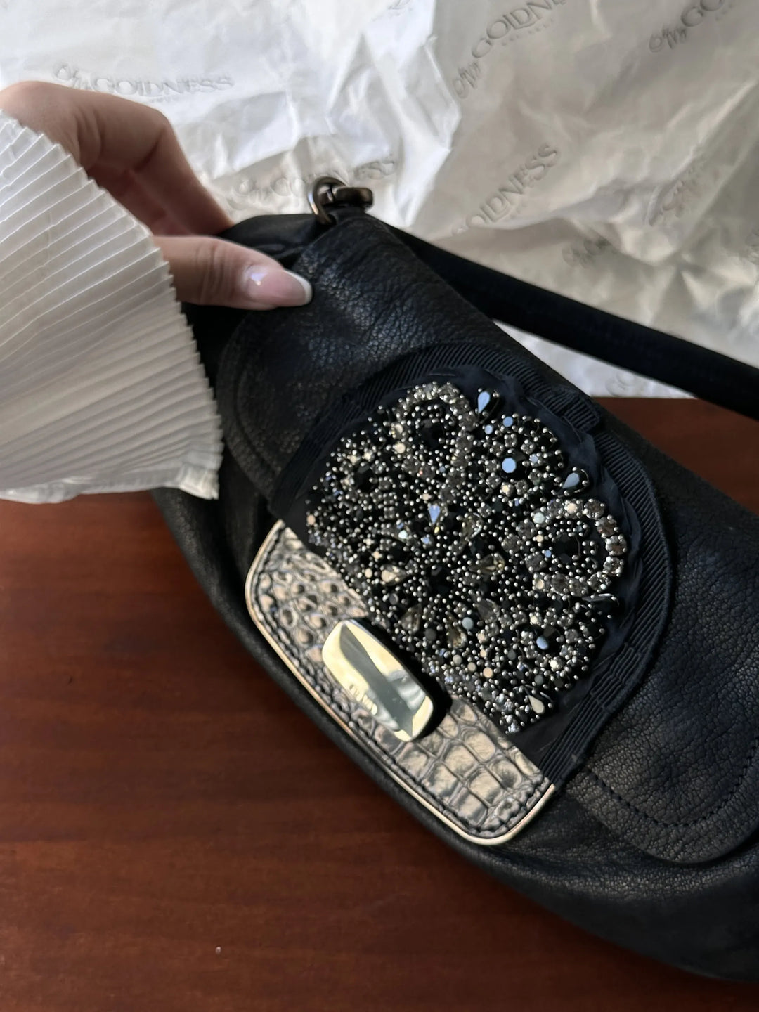 PRADA Special Edition Black Crystal Hobo｜Swarovski-Embellished Buckle × Matte Black Calfskin 🖤✨