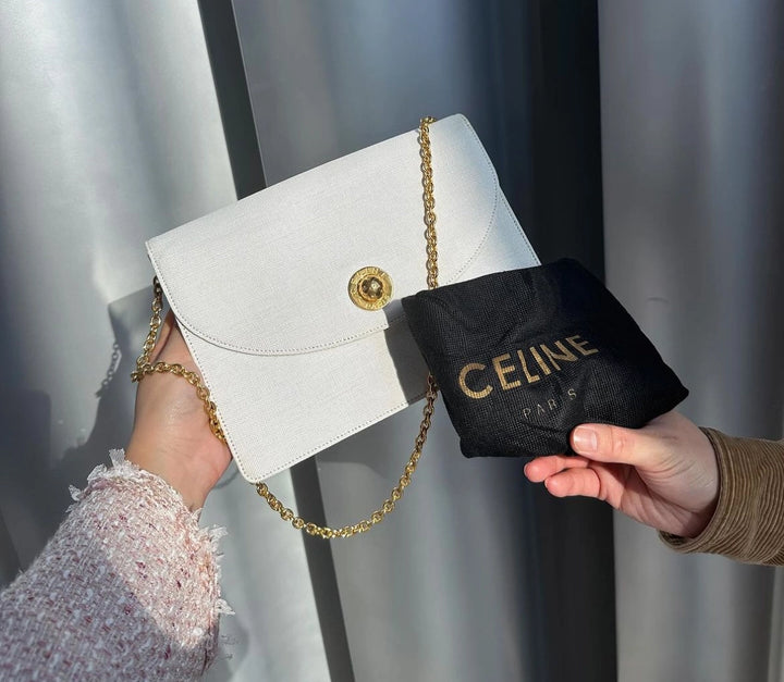 CELINE White Denim “Globe Coin” Bag｜Ultra-Rare Triple-Style Vintage Find ✨🤍