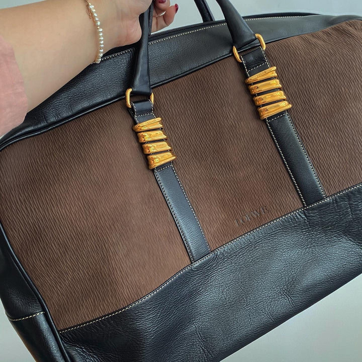 LOEWE Brown & Black “Serpentine” Travel Bag｜Statement Vintage Carryall 🐍🖤 Sophisticated & Spacious