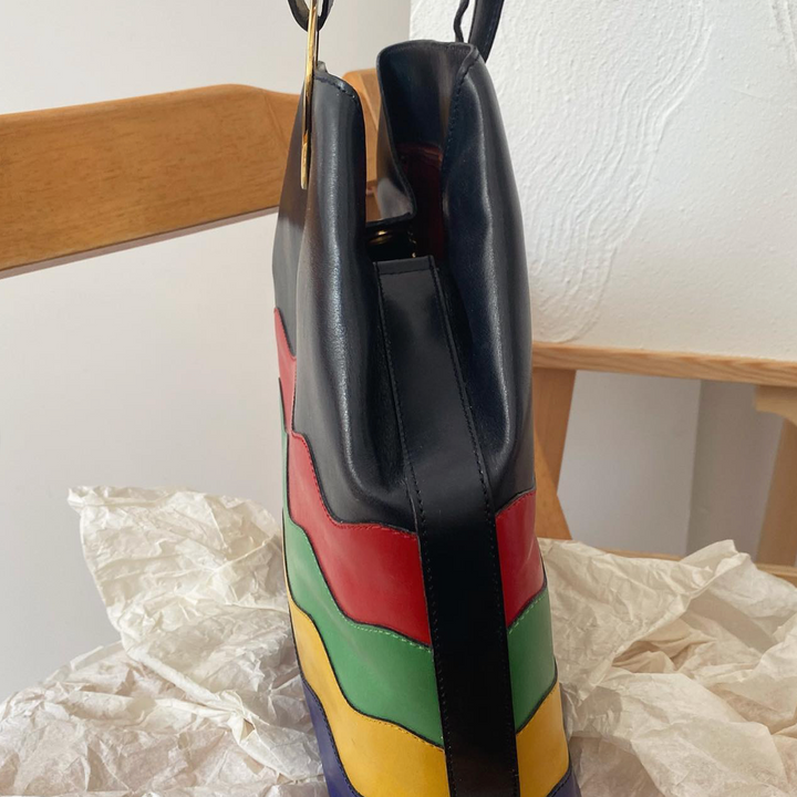 CELINE Multicolor Rainbow Leather Bucket Bag（Black × Rainbow Stripes）｜Rare Statement Piece × Joyful Vibes 🌈✨