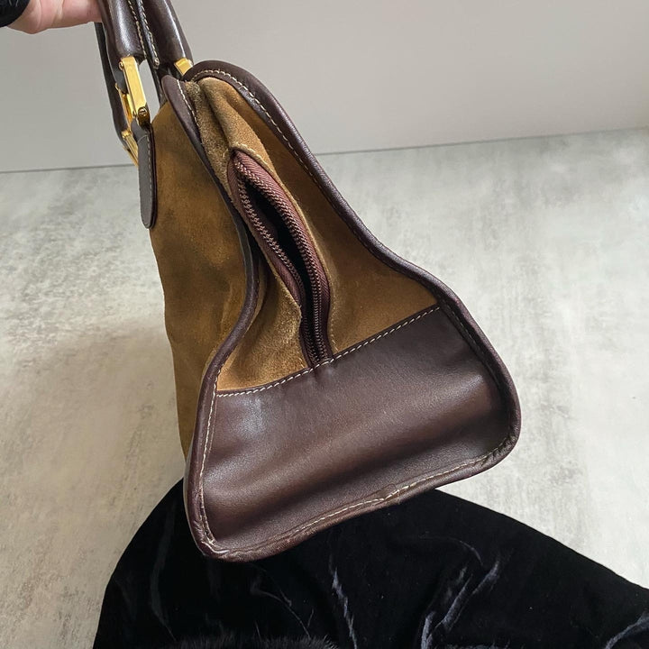 LOEWE Brown & Tan Suede Amazona｜Vintage “Biscuit” Colorway Top Handle Bag 🤎 Timeless & Practical Classic