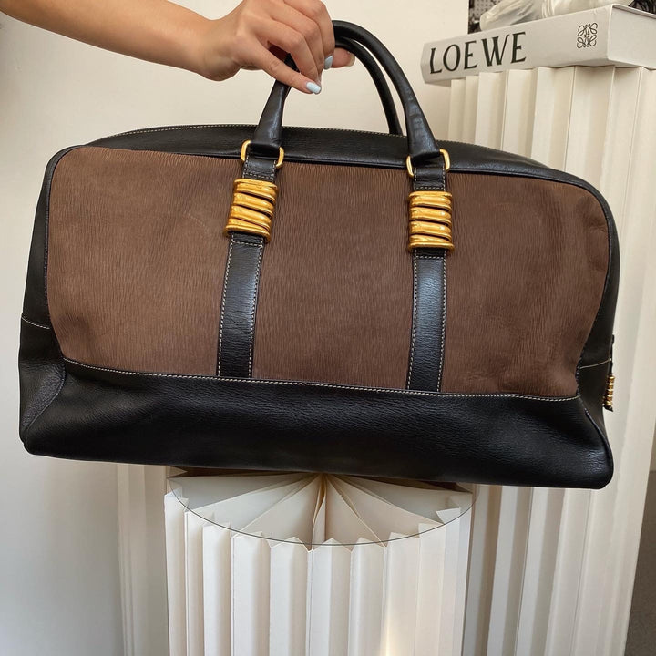 LOEWE Brown & Black “Serpentine” Travel Bag｜Statement Vintage Carryall 🐍🖤 Sophisticated & Spacious