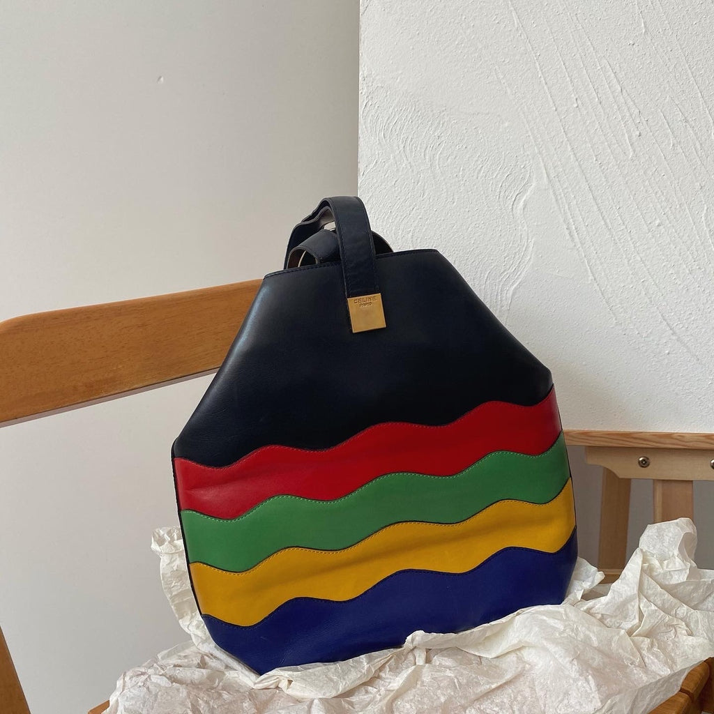 CELINE Multicolor Rainbow Leather Bucket Bag（Black × Rainbow Stripes）｜Rare Statement Piece × Joyful Vibes 🌈✨