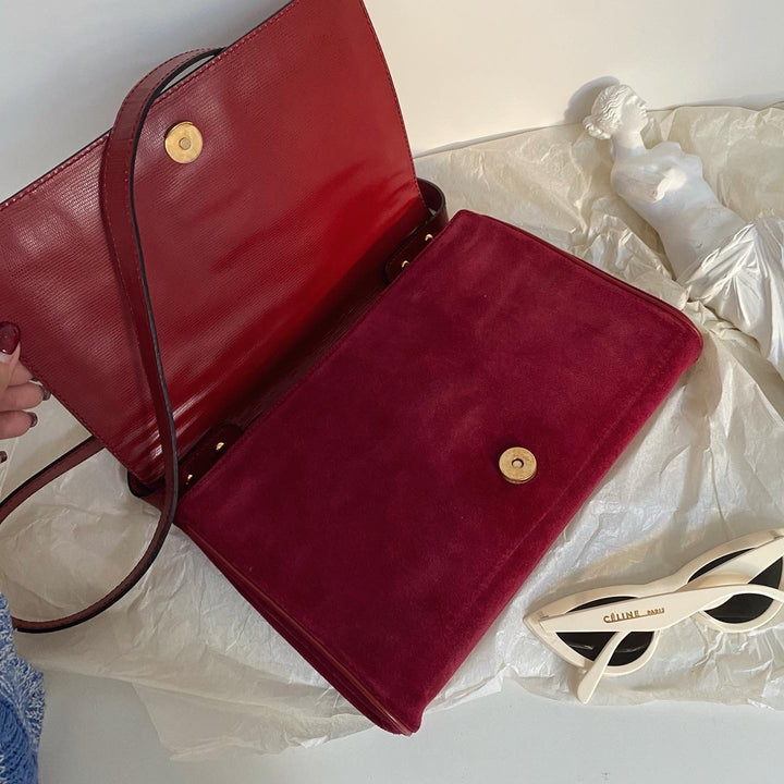 CELINE Suede Crossbody / Shoulder Bag（Burgundy）｜Vintage Simplicity × Effortless Pairing ♥️✨
