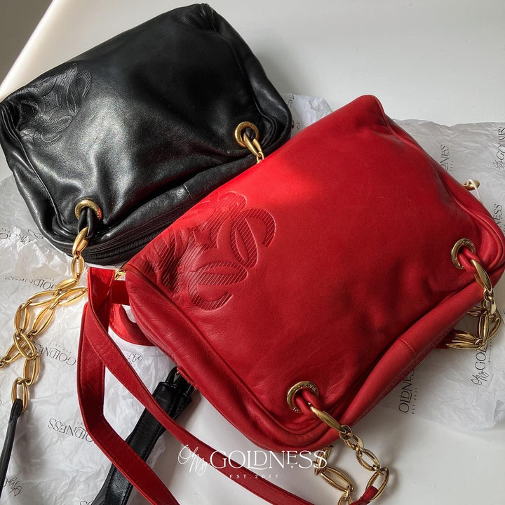 LOEWE Red Lambskin Shell Shoulder Bag｜Gold Chain Elegance with Unique Shape ❤️✨ Vintage Statement Piece