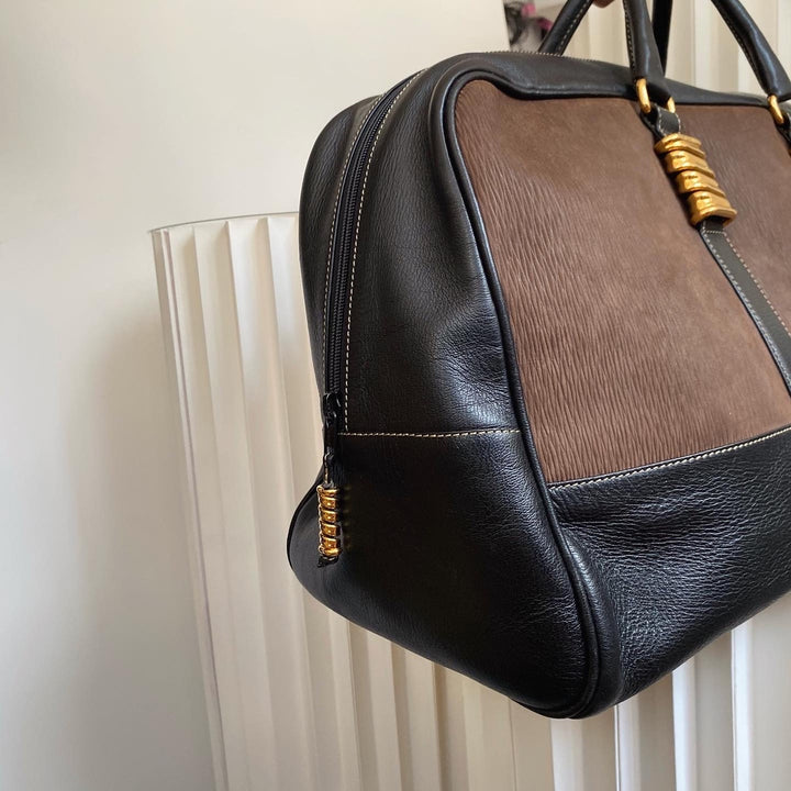 LOEWE Brown & Black “Serpentine” Travel Bag｜Statement Vintage Carryall 🐍🖤 Sophisticated & Spacious