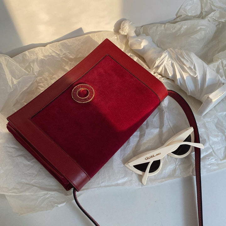 CELINE Suede Crossbody / Shoulder Bag（Burgundy）｜Vintage Simplicity × Effortless Pairing ♥️✨