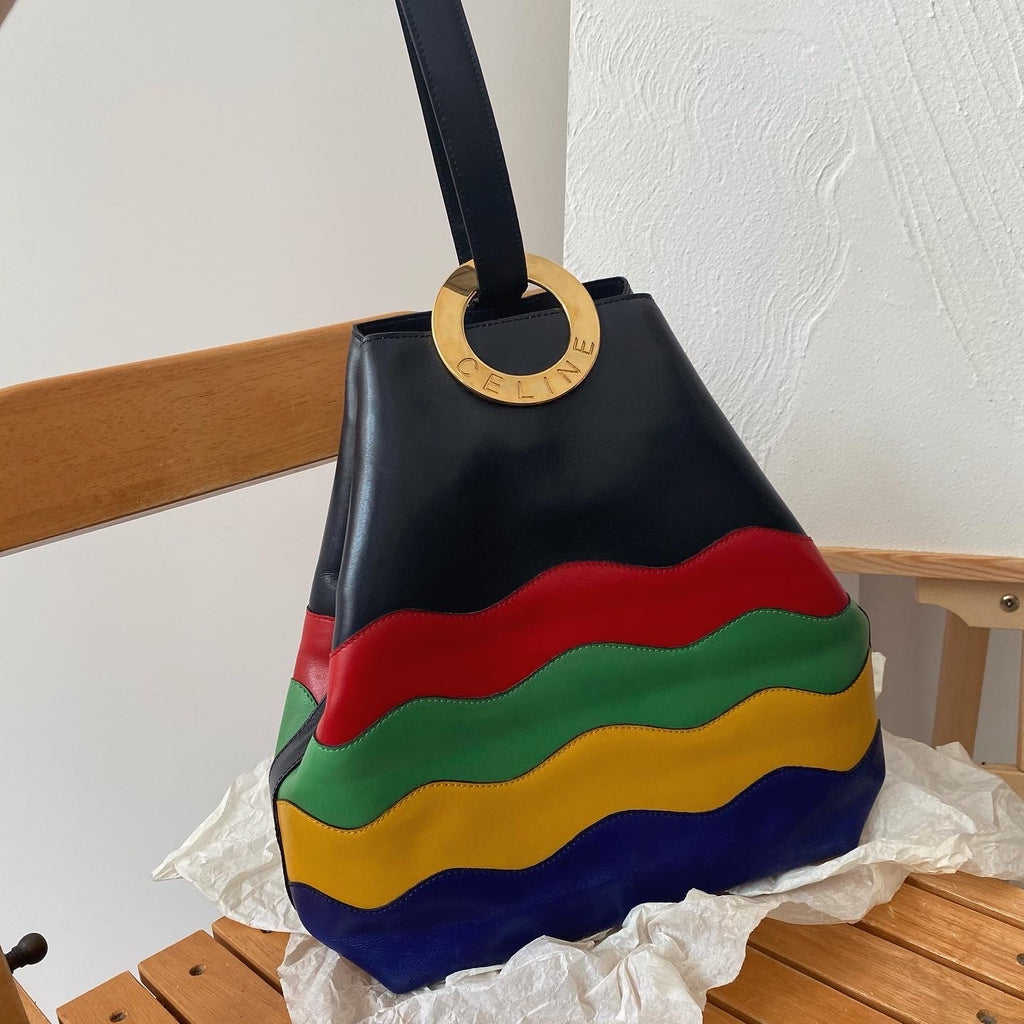CELINE Multicolor Rainbow Leather Bucket Bag（Black × Rainbow Stripes）｜Rare Statement Piece × Joyful Vibes 🌈✨