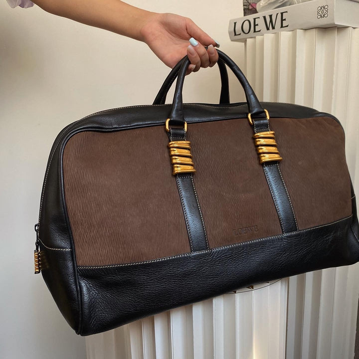 LOEWE Brown & Black “Serpentine” Travel Bag｜Statement Vintage Carryall 🐍🖤 Sophisticated & Spacious