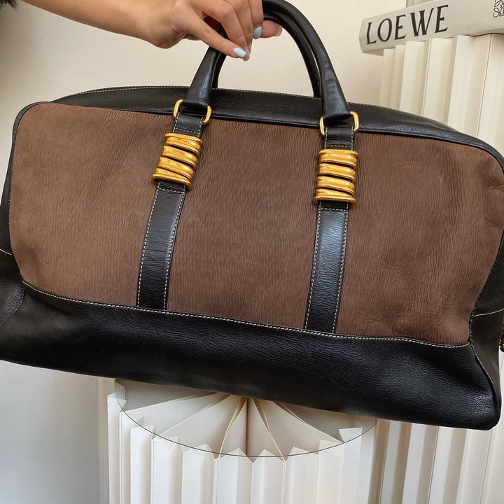 LOEWE Brown & Black “Serpentine” Travel Bag｜Statement Vintage Carryall 🐍🖤 Sophisticated & Spacious