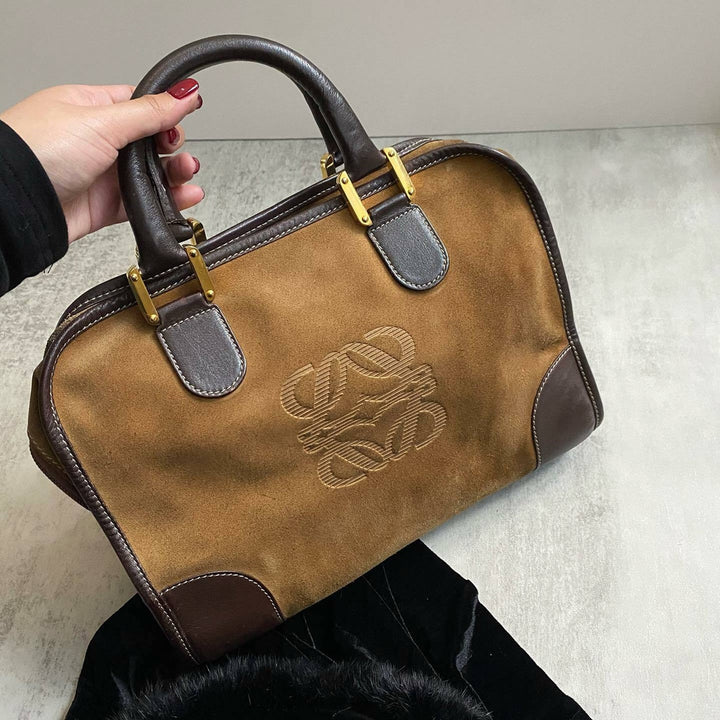 LOEWE Brown & Tan Suede Amazona｜Vintage “Biscuit” Colorway Top Handle Bag 🤎 Timeless & Practical Classic