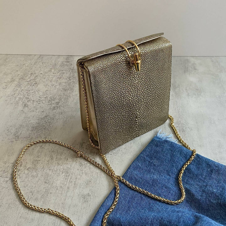GUCCI Yellow Stingray Metallic Bamboo Turnlock Crossbody｜Rare Stingray Leather × Festive Statement Luxury 🐡🎋