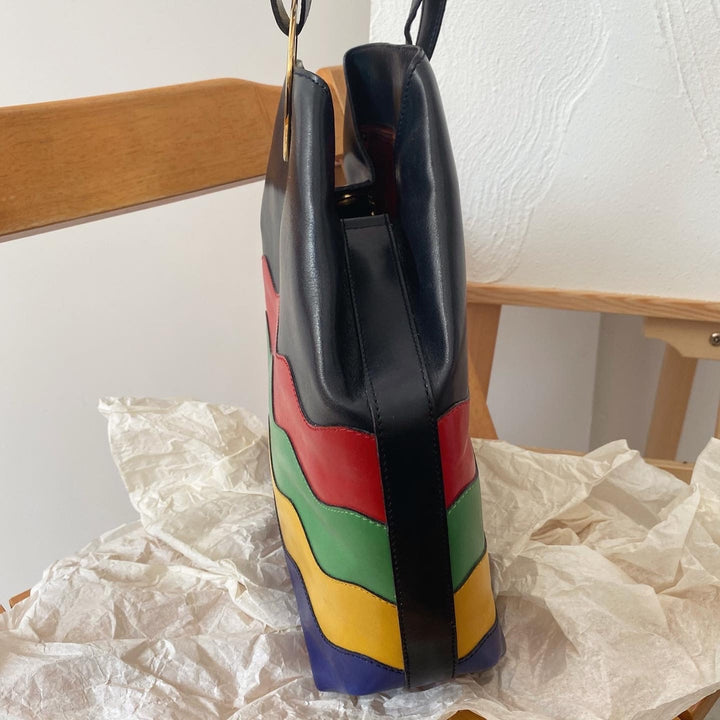 CELINE Multicolor Rainbow Leather Bucket Bag（Black × Rainbow Stripes）｜Rare Statement Piece × Joyful Vibes 🌈✨
