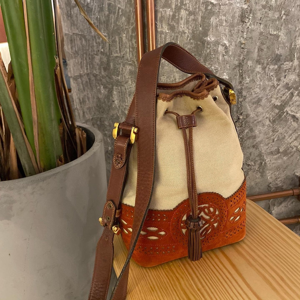 LOEWE Canvas × Suede Hunting Collection Bucket Bag｜Rare Two-Tone Vintage Bucket with Rustic Charm 🏹 Collector’s Piece
