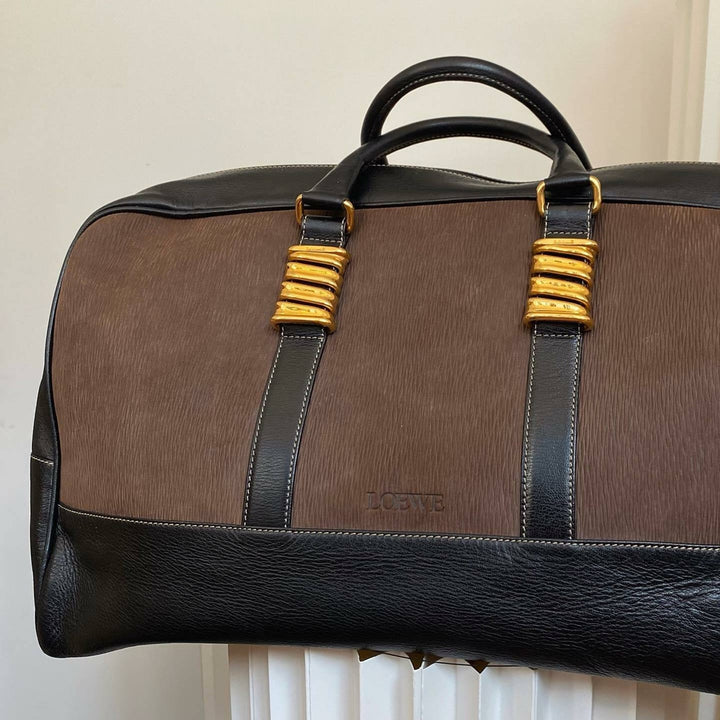LOEWE Brown & Black “Serpentine” Travel Bag｜Statement Vintage Carryall 🐍🖤 Sophisticated & Spacious
