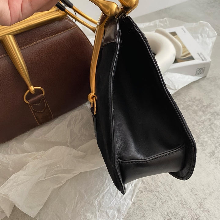 GUCCI Horsebit Museum Handbag in Black Suede｜Rare Museum Edition × Vintage Equestrian Elegance 🖤