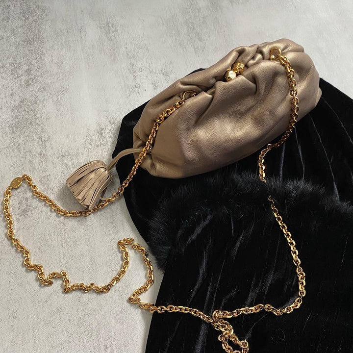 LOEWE Olive-Gold Cloud Kisslock Bag｜Mini Crossbody with Intricate Chain & Tassel Details ☁💛 Rare & Adorable