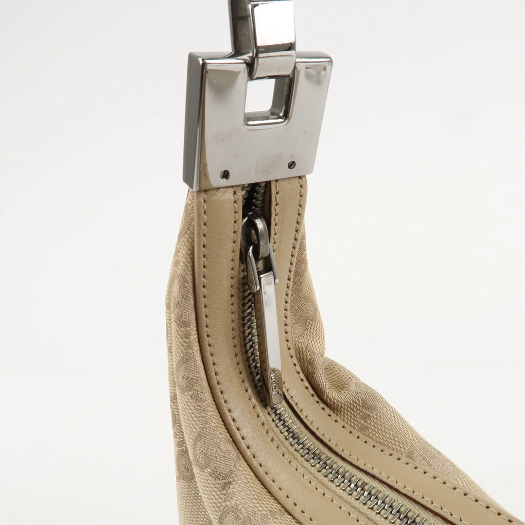 GUCCI GG Canvas Leather Shoulder Bag Beige Silver HDW 01233 Used
