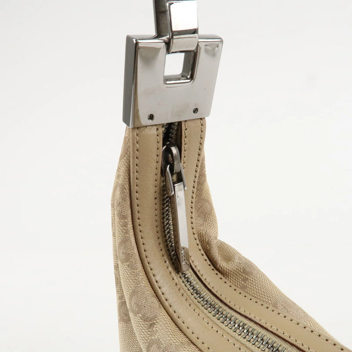 GUCCI GG Canvas Leather Shoulder Bag Beige Silver HDW 01233 Used