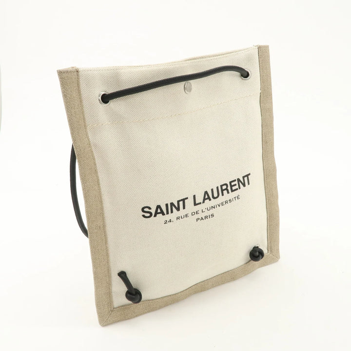 SAINT LAURENT Leather Canvas 2Way Bag Back Pack Natural 710272 Used