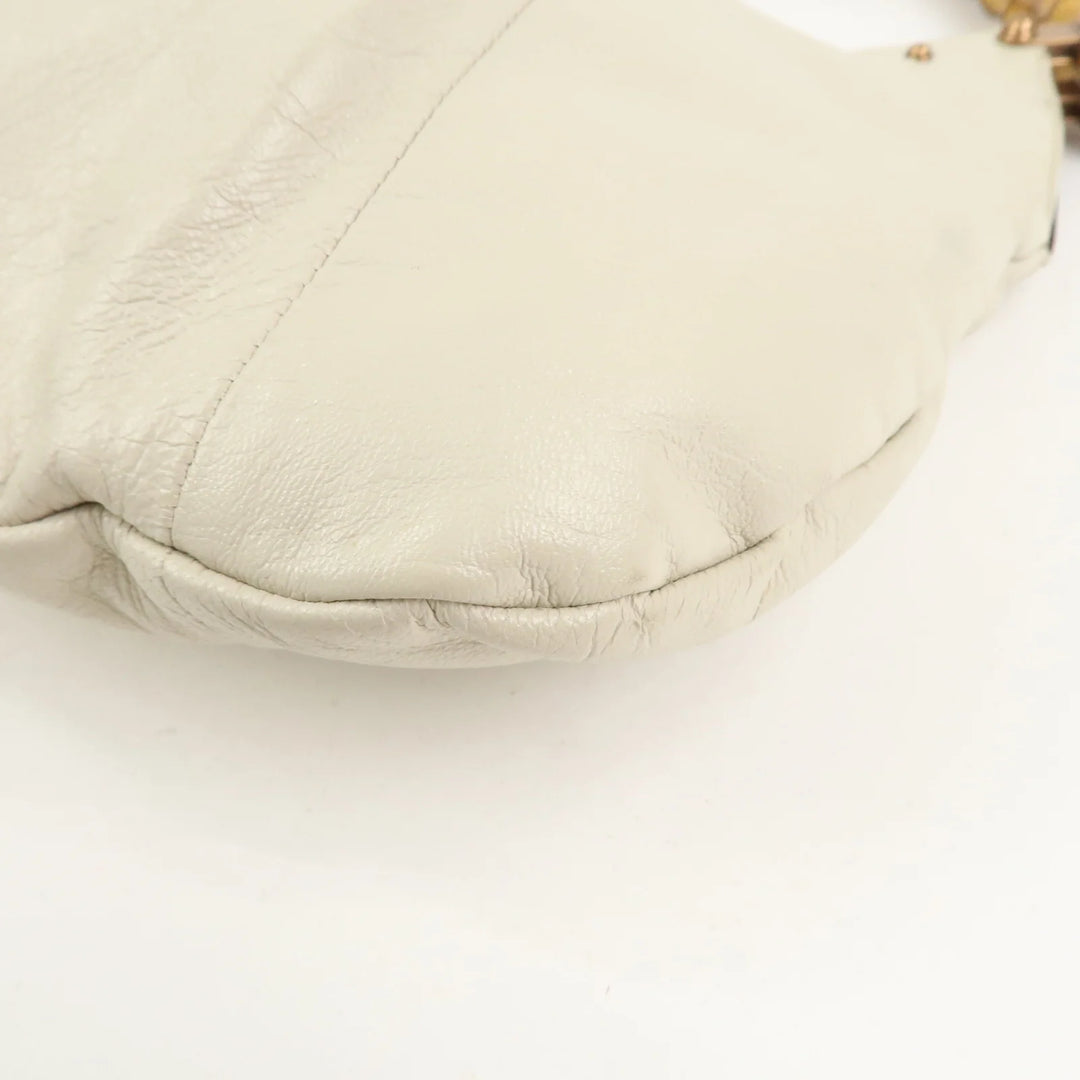 GUCCI Bamboo Leather Tucked Shoulder Bag Hand Bag Ivory 124293