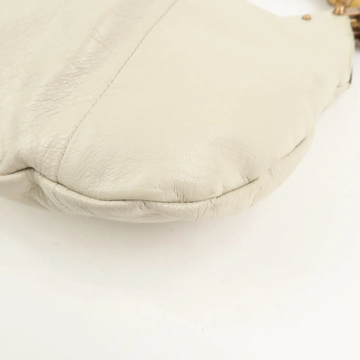 GUCCI Bamboo Leather Tucked Shoulder Bag Hand Bag Ivory 124293