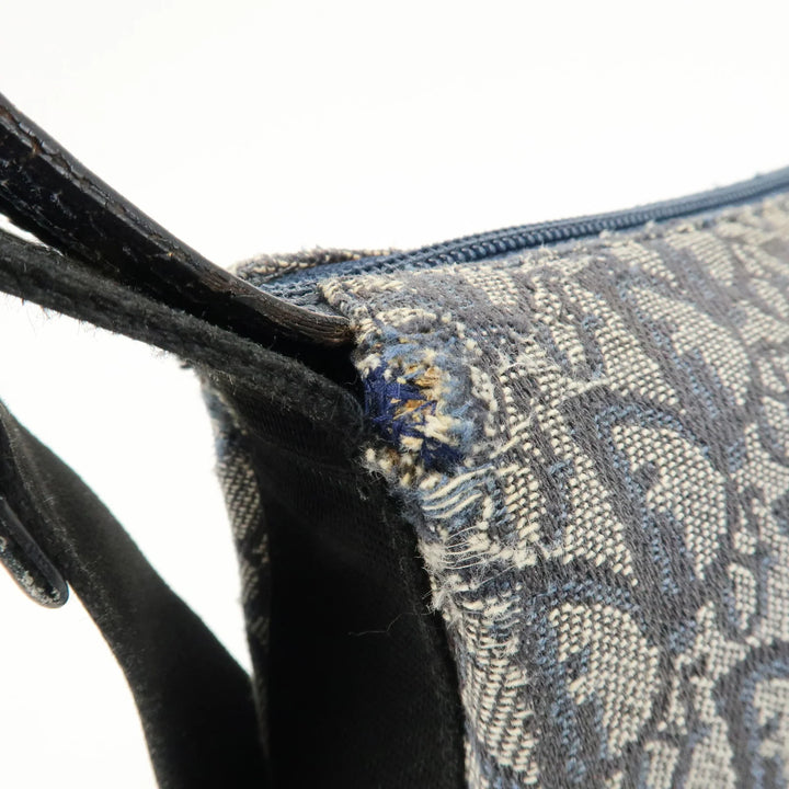 Christian Dior Trotter Canvas Leather Shoulder Bag Navy White Used